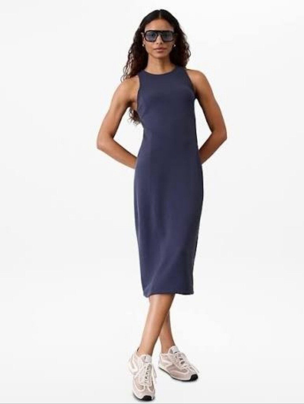 Athleta Seasoft Rib Midi Tank Dress Navy